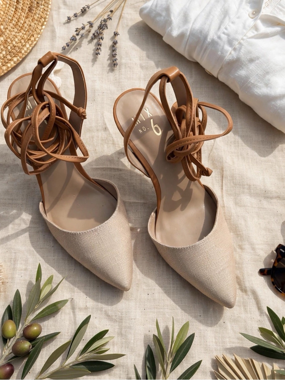Mix No. 6 Beige Pointed-Toe Lace-Up Heels